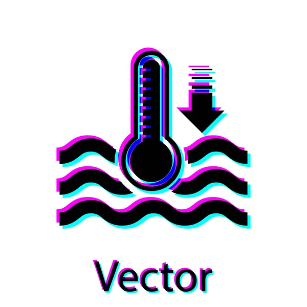 Thermomètre à eau noire mesurant la chaleur et l'icône froide isolé sur fond blanc. Équipement de thermomètre montrant le temps chaud ou froid. Illustration vectorielle — Image vectorielle