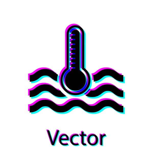 Thermomètre à eau noire mesurant la chaleur et l'icône froide isolé sur fond blanc. Équipement de thermomètre montrant le temps chaud ou froid. Illustration vectorielle — Image vectorielle