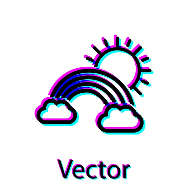 Schwarzer Regenbogen mit Wolken und Sonnensymbol auf weißem Hintergrund. Vektorillustration — Stockvektor