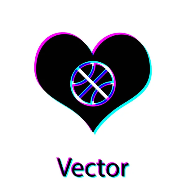 Coeur noir avec ballon de basket à l'intérieur icône isolé sur fond blanc. L'amour du basket. Illustration vectorielle — Image vectorielle
