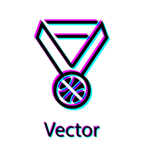 Medalla de Baloncesto Negro con icono de cinta aislada sobre fondo blanco. Ilustración vectorial — Archivo Imágenes Vectoriales
