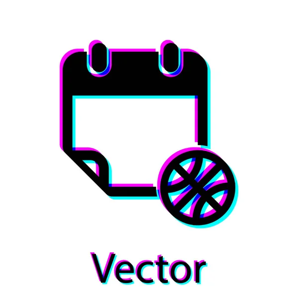 Черный баскетбол на иконке спортивного календаря выделен на белом фоне. Векторная миграция — стоковый вектор