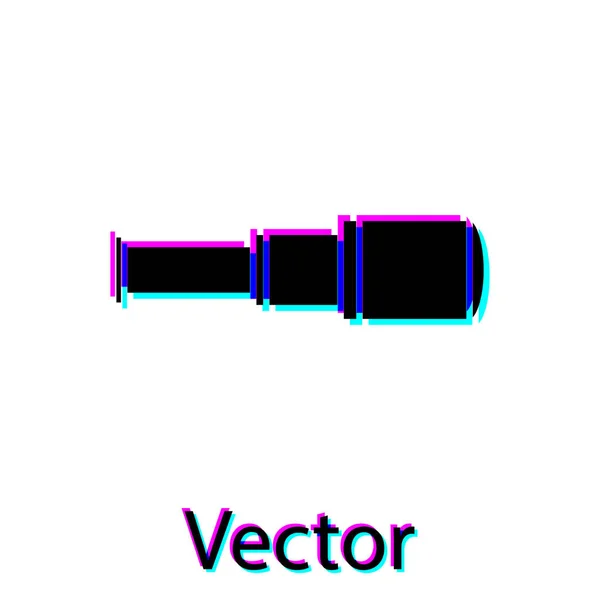 Icono de lente de telescopio Spyglass negro aislado sobre fondo blanco. Vidrio de espionaje marinero. Ilustración vectorial — Vector de stock