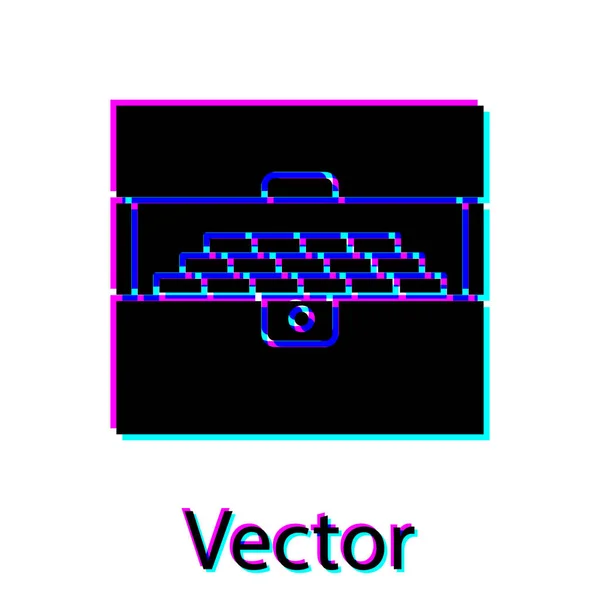 Nero Aperto icona scrigno antico isolato su sfondo bianco. Cassettone vintage in legno con moneta d'oro. Illustrazione vettoriale — Vettoriale Stock