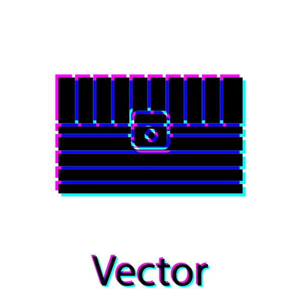 黑色古董宝箱图标,白色背景隔离. 老式木箱与金币。 病媒图解 — 图库矢量图片