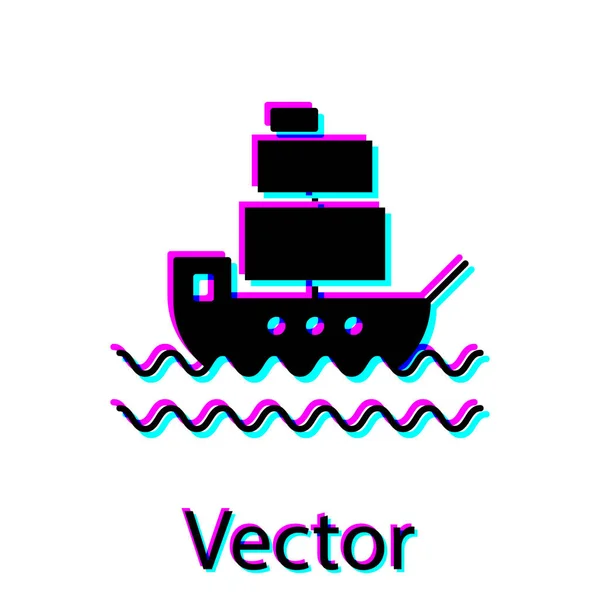 Schwarzes Schiffsicon isoliert auf weißem Hintergrund. Vektorillustration — Stockvektor