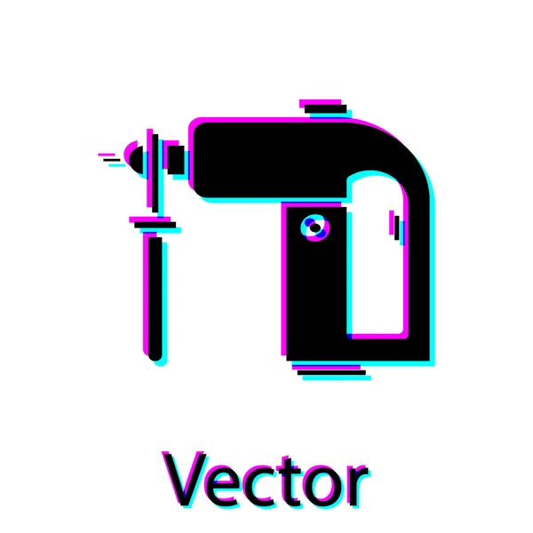 Black Electric rotační kladivo vrtačka ikona izolované na bílém pozadí. Pracovní nástroj pro výstavbu, dokončovací, opravárenské práce. Vektorová ilustrace — Stockový vektor