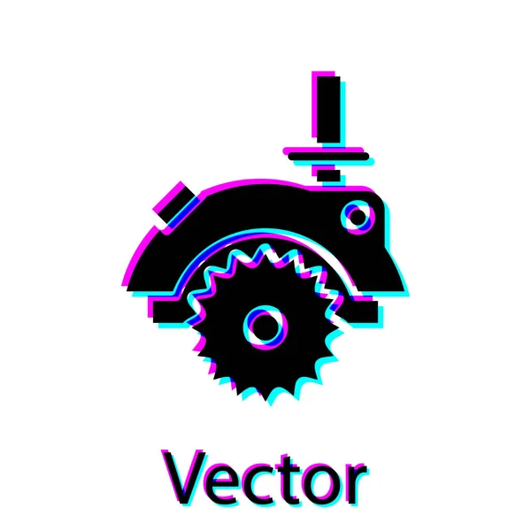 Sierra circular Black Electric con icono de disco dentado de acero aislado sobre fondo blanco. Herramienta eléctrica para cortar madera o metal. Ilustración vectorial — Archivo Imágenes Vectoriales