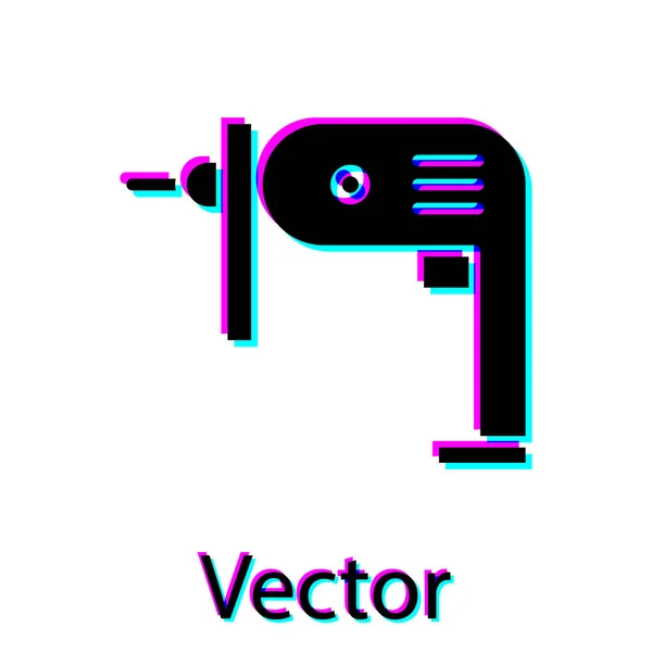 Schwarzes Symbol der Elektrobohrmaschine isoliert auf weißem Hintergrund. Reparaturwerkzeug. Vektorillustration — Stockvektor