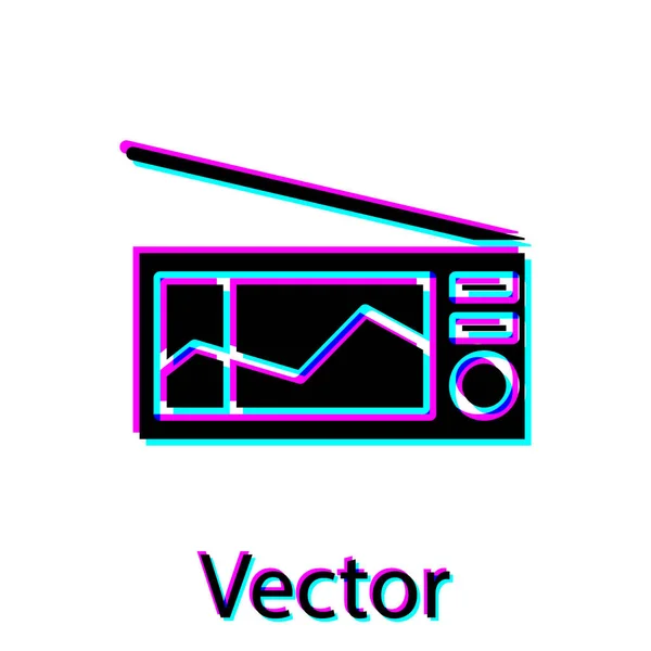 Rádio preto com ícone de antena isolado no fundo branco. Ilustração vetorial — Vetor de Stock