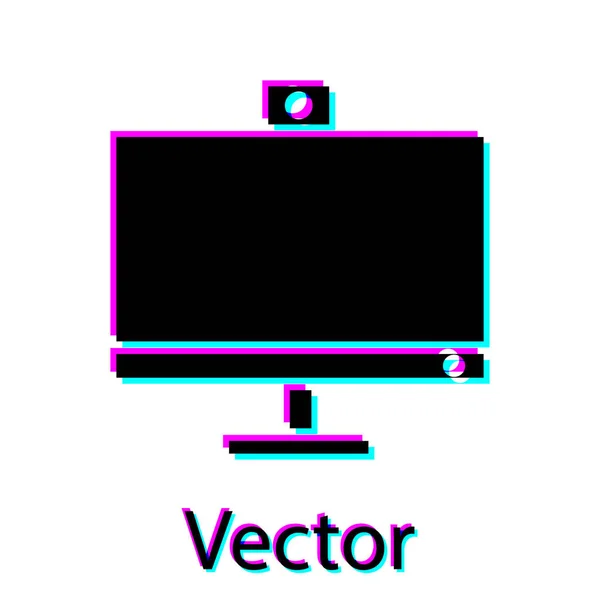 Ícone monitor de computador preto isolado no fundo branco. Assinatura do componente do PC. Ilustração vetorial — Vetor de Stock