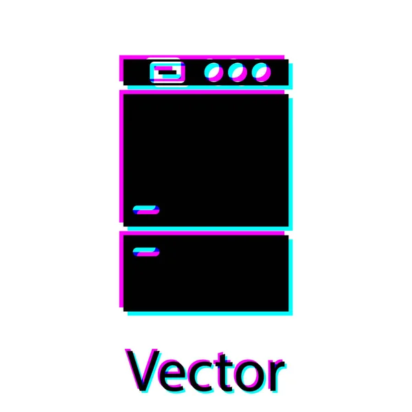 Ícone Frigorífico preto isolado no fundo branco. Frigorífico congelador geladeira. Tecnologia doméstica e electrodomésticos. Ilustração vetorial — Vetor de Stock