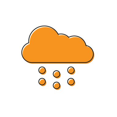 Beyaz arka planda izole edilmiş kar simgesine sahip Turuncu Bulut. Kar taneli bulut. Tek hava durumu simgesi. Kar işareti. Vektör İllüstrasyonu