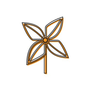 Turuncu fırıldak simgesi beyaz arkaplanda izole edildi. Yel değirmeni oyuncak ikonu. Vektör İllüstrasyonu