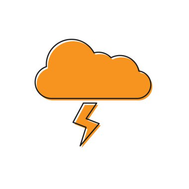 Turuncu Fırtına simgesi beyaz arka planda yalıtılmış. Bulut ve şimşek işareti. Fırtınanın hava ikonu. Vektör İllüstrasyonu