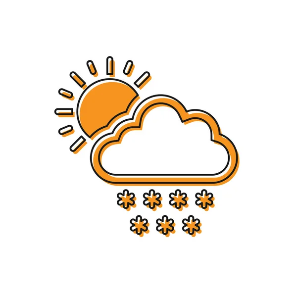 Orange Cloud with snow and sun icon isolated on white background. Cloud with snowflakes. Single weather icon. Snowing sign. Vector Illustration — Stock Vector