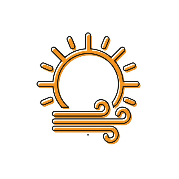 Arancione Vento e sole icona isolata su sfondo bianco. Tempo ventoso. Illustrazione vettoriale — Vettoriale Stock