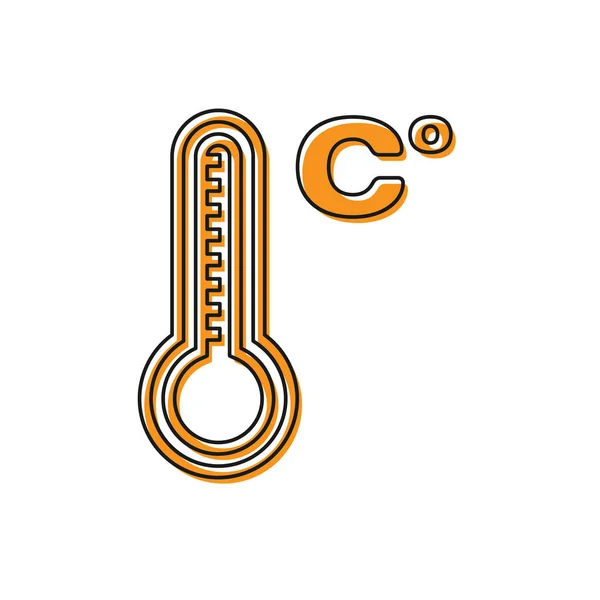 Turuncu Meteoroloji termometresi beyaz zemin üzerinde izole edilmiş ısı ve soğuk ikonu ölçer. Sıcaklık Celsius. Vektör İllüstrasyonu — Stok Vektör