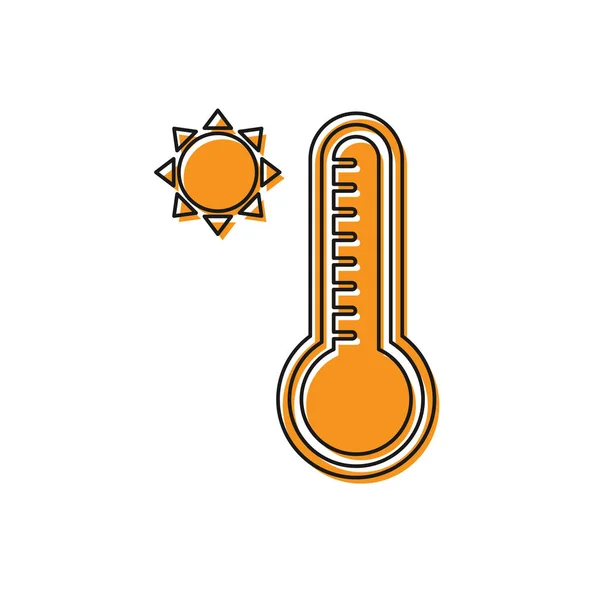 Termômetro de meteorologia laranja medindo calor e ícone frio isolado no fundo branco. Equipamento termômetro mostrando clima quente ou frio. Ilustração vetorial —  Vetores de Stock