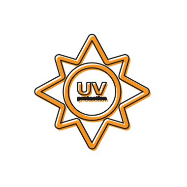 Turuncu Uv koruma simgesi beyaz arka plan üzerinde izole. Ultraviyole ışınları radyasyon. Spf güneş işareti. Vektör İllüstrasyonu