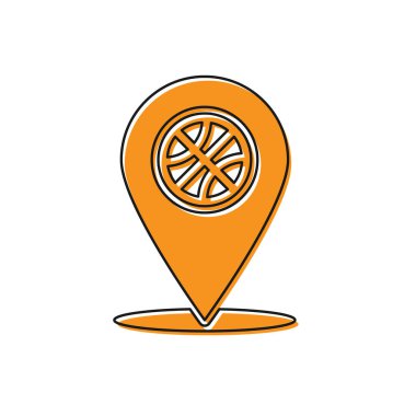 Beyaz arka planda izole edilmiş, içinde basketbol topu olan turuncu konum. Vektör İllüstrasyonu