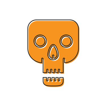 Beyaz arka planda izole edilmiş turuncu Kafatası simgesi. Mutlu Cadılar Bayramı Partisi. Vektör İllüstrasyonu