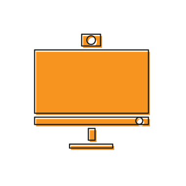 Turuncu Bilgisayar monitörü simgesi beyaz arkaplanda izole edildi. Bilgisayar bileşeni işareti. Vektör İllüstrasyonu