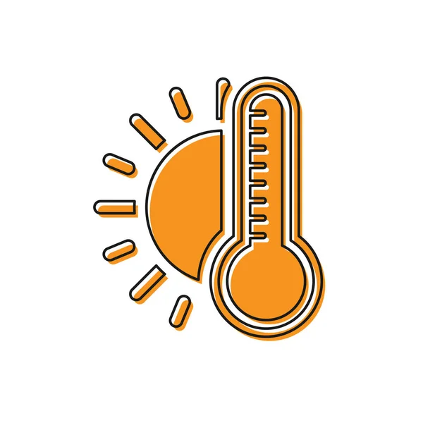Orangefarbenes Thermometer mit Sonnensymbol auf weißem Hintergrund. Vektorillustration — Stockvektor