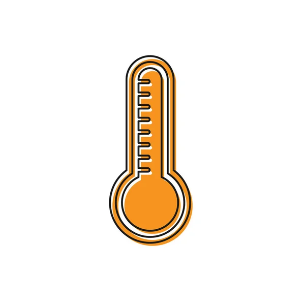 Pomarańczowy termometr meteorologiczny mierzący ciepło i zimną ikonę izolowaną na białym tle. Urządzenia termometryczne pokazujące gorącą lub zimną pogodę. Ilustracja wektora — Wektor stockowy