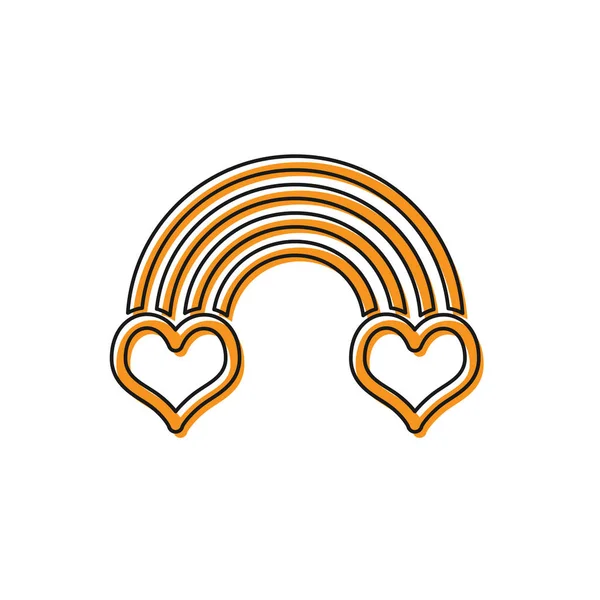 Pomarańczowa tęcza z ikoną serca na białym tle. Ilustracja wektora — Wektor stockowy
