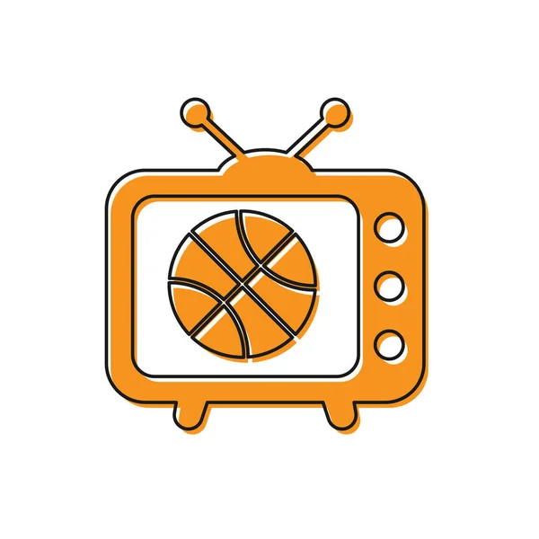 Orange Basketball match sur l'icône de l'émission de télévision isolé sur fond blanc. Illustration vectorielle — Image vectorielle