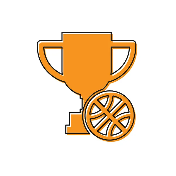 Copo Orange Award com ícone de bola de basquete isolado no fundo branco. Símbolo do troféu vencedor. Campeonato ou troféu de competição. Ilustração vetorial — Vetor de Stock