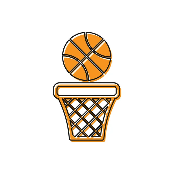 Oranžový basketbal a ikona koše izolované na bílém pozadí. Míč v basketbalovém koši. Vektorová ilustrace — Stockový vektor