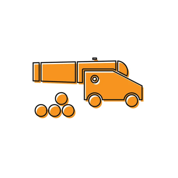 Canon orange avec icône de boulets de canon isolé sur fond blanc. Armes médiévales. Illustration vectorielle — Image vectorielle