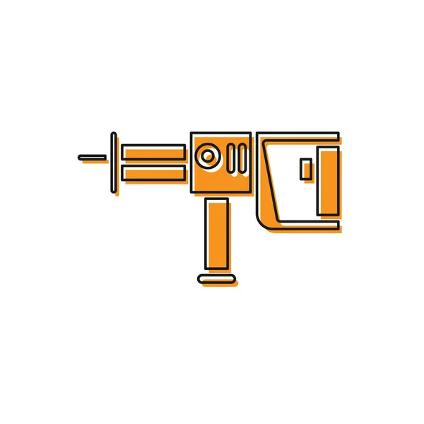 Das orangefarbene Symbol der elektrischen Bohrmaschine ist auf weißem Hintergrund isoliert. Arbeitswerkzeug für Konstruktion, Veredelung, Reparaturarbeiten. Vektorillustration — Stockvektor