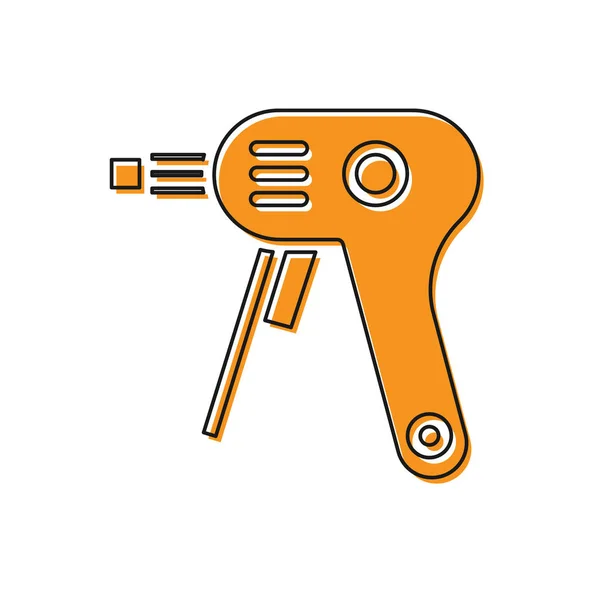 Orange Electric hot glue gun icon isolated on white background. Hot pistol glue. Hot repair work appliance silicone. Vector Illustration — Stock Vector