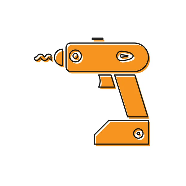 Orange elektriska sladdlösa skruvmejsel ikon isolerad på vit bakgrund. Elektrisk borrmaskin. Reparationsverktyg. Vektor Illustration — Stock vektor