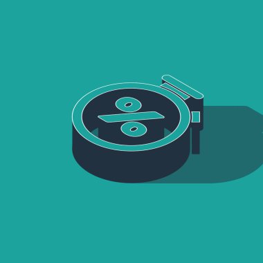 Isometric Stopwatch ve yüzde indirim simgesi yeşil arka planda izole edildi. Zaman göstergesi. Vektör İllüstrasyonu