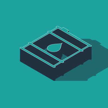 Isometric Oil varil hattı simgesi yeşil arka planda izole edildi. Yağ bidonu. Bilgi grafikleri, yakıt, endüstri, güç, ekoloji için. Vektör İllüstrasyonu