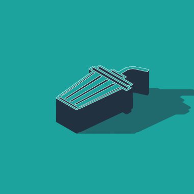 Yeşil zemin üzerinde su ikonu olan Isometric Glass. Soda bardağı ve pipet içmek. Taze soğuk içecek sembolü. Vektör İllüstrasyonu