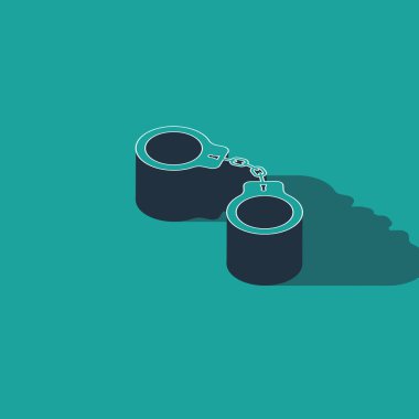 Yeşil arka planda izole edilmiş Isometric kelepçe ikonu. Vektör İllüstrasyonu