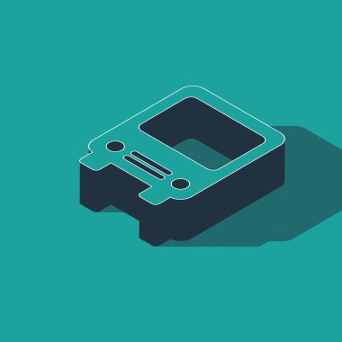 Isometric Otobüs simgesi yeşil arkaplanda izole edildi. Ulaşım konsepti. Otobüs turu tabelası. Turizm ya da kamu aracı sembolü. Vektör İllüstrasyonu