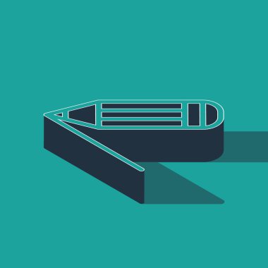 Yeşil arkaplanda Isometric kalem ve satır simgesi izole edildi. Eğitim işareti. Çizim ve eğitim araçları. Okul sembolü. Vektör İllüstrasyonu