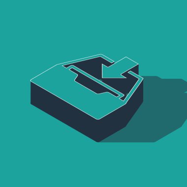 Isometric gelen kutusu simgesi yeşil arkaplanda izole edildi. Arşive ekle. Vektör İllüstrasyonu