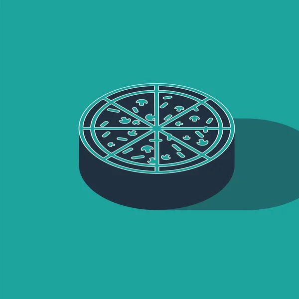 Ισομετρική Pizza εικονίδιο απομονώνονται σε πράσινο φόντο. Εικονογράφηση διανύσματος — Διανυσματικό Αρχείο