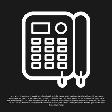 Siyah arka planda yalıtılmış siyah telefon simgesi. Sabit telefon. Vektör İllüstrasyonu