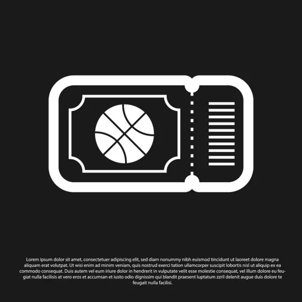 Schwarze Basketball-Spiel Ticket-Symbol isoliert auf schwarzem Hintergrund. Vektorillustration — Stockvektor