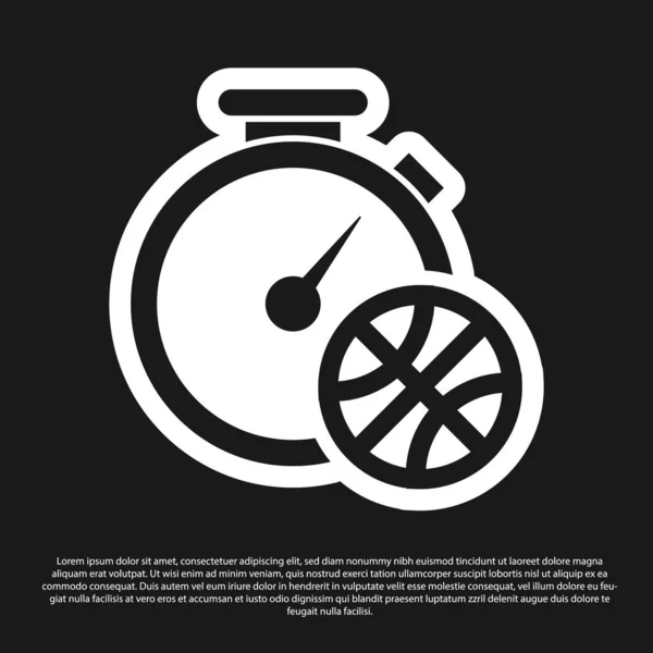 Black Stopwatch com bola de basquete dentro ícone isolado no fundo preto. Hora do basquetebol. Desporto e treino. Ilustração vetorial — Vetor de Stock