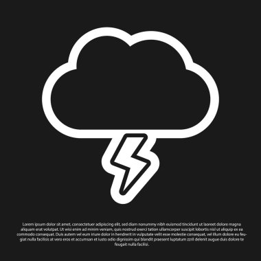 Siyah arka planda yalıtılmış Black Storm simgesi. Bulut ve şimşek işareti. Fırtınanın hava ikonu. Vektör İllüstrasyonu