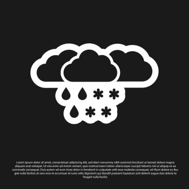 Siyah arka plan üzerinde izole kar ve yağmur simgesi ile Black Cloud. Hava durumu simgesi. Vektör İllüstrasyonu